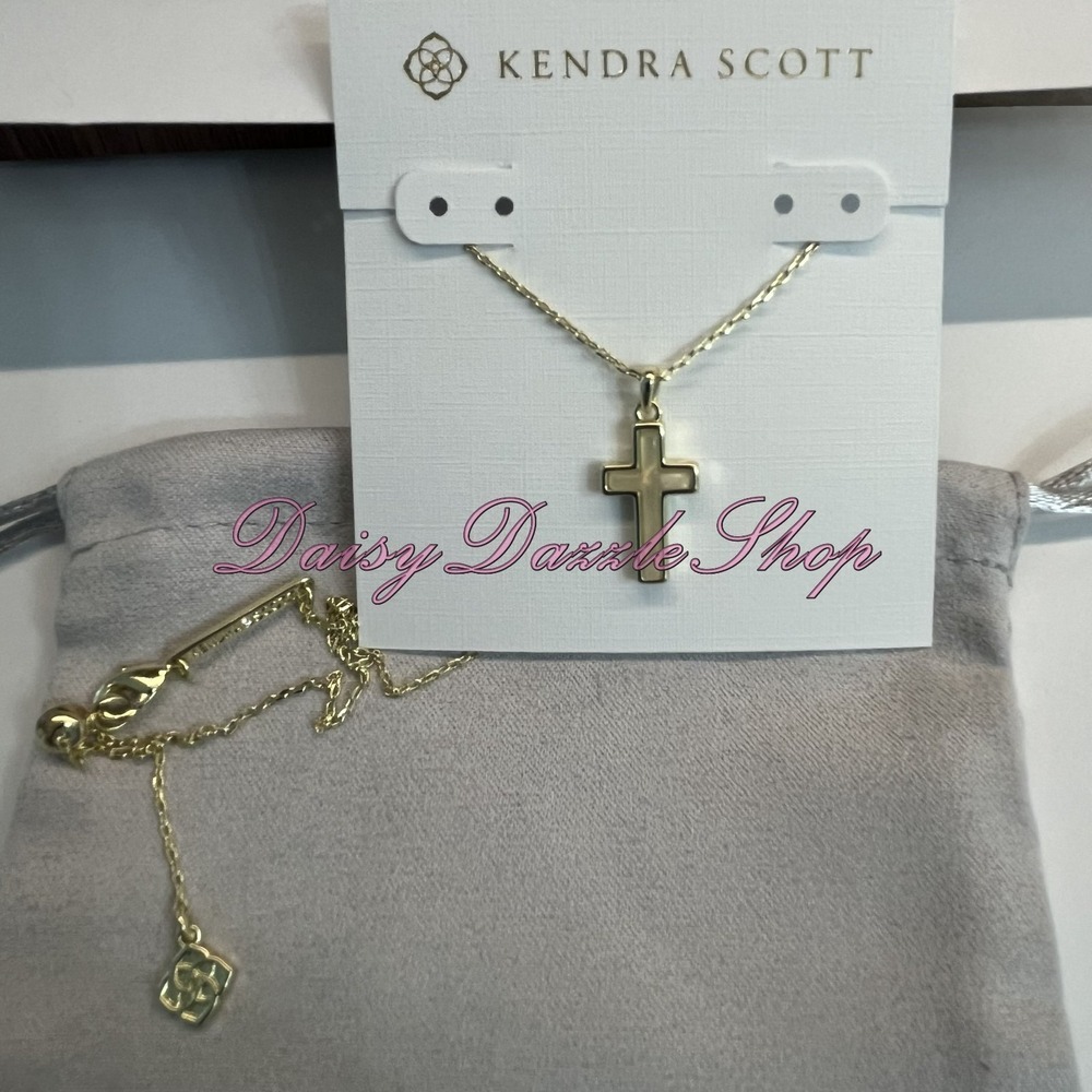 ✨New Kendra Scott Gold Plated Cross Mother Of Pearl Pendant Necklace ✨